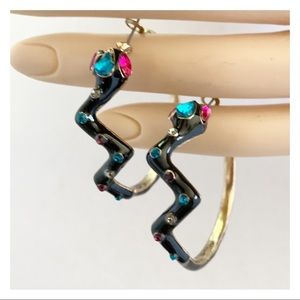 Betsy Johnson Snake Earrings Hoops Rhinestones